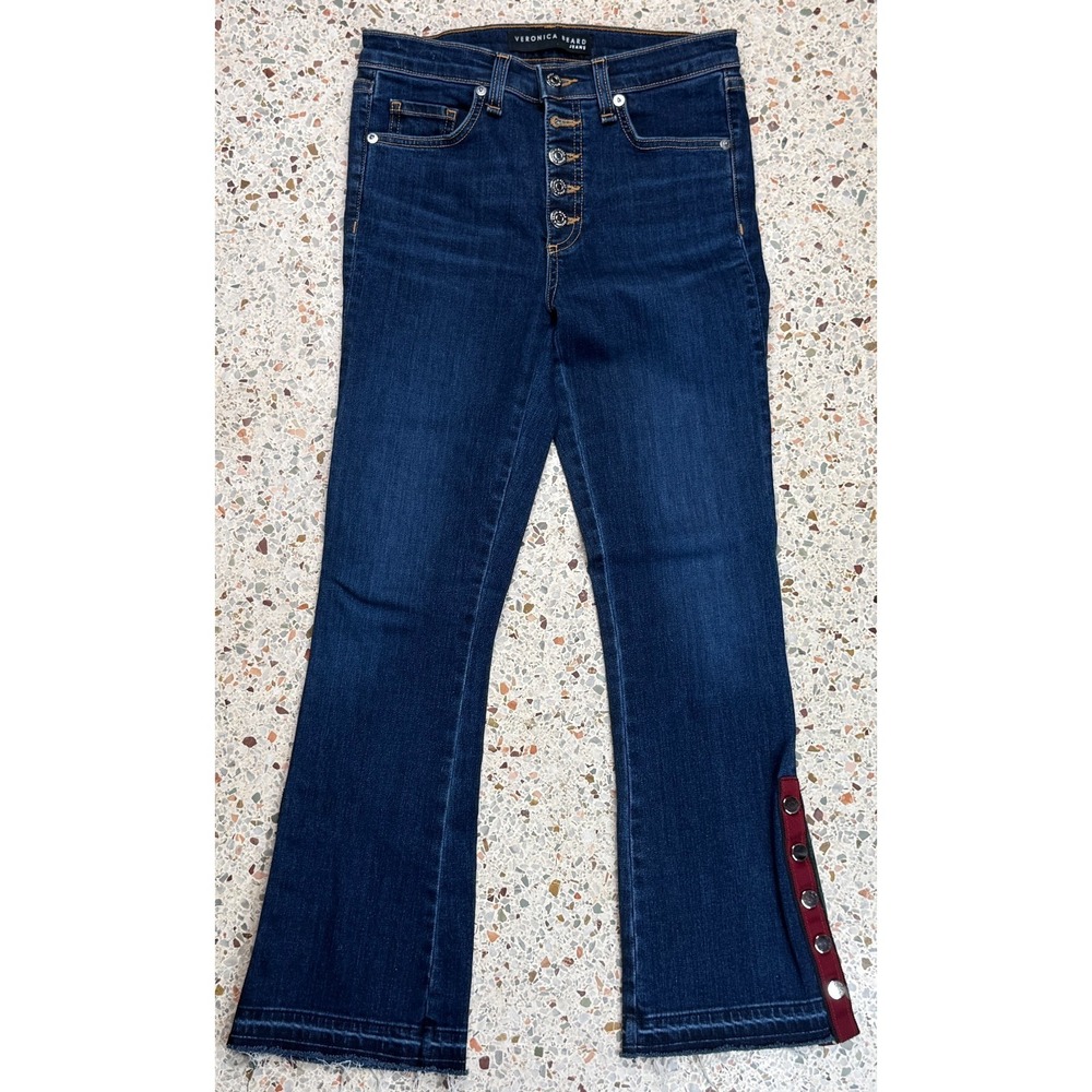 Veronica Beard Carolyn 10" Baby Boot Womens Side Snap Button Denim Jeans Size 26